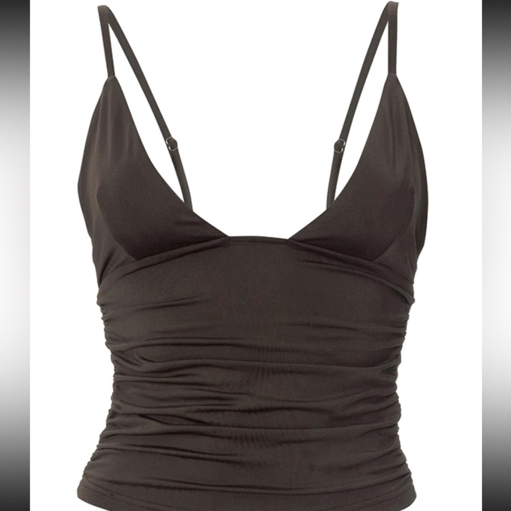Solid Ruched Backless Cami Top - Picture 3 of 5